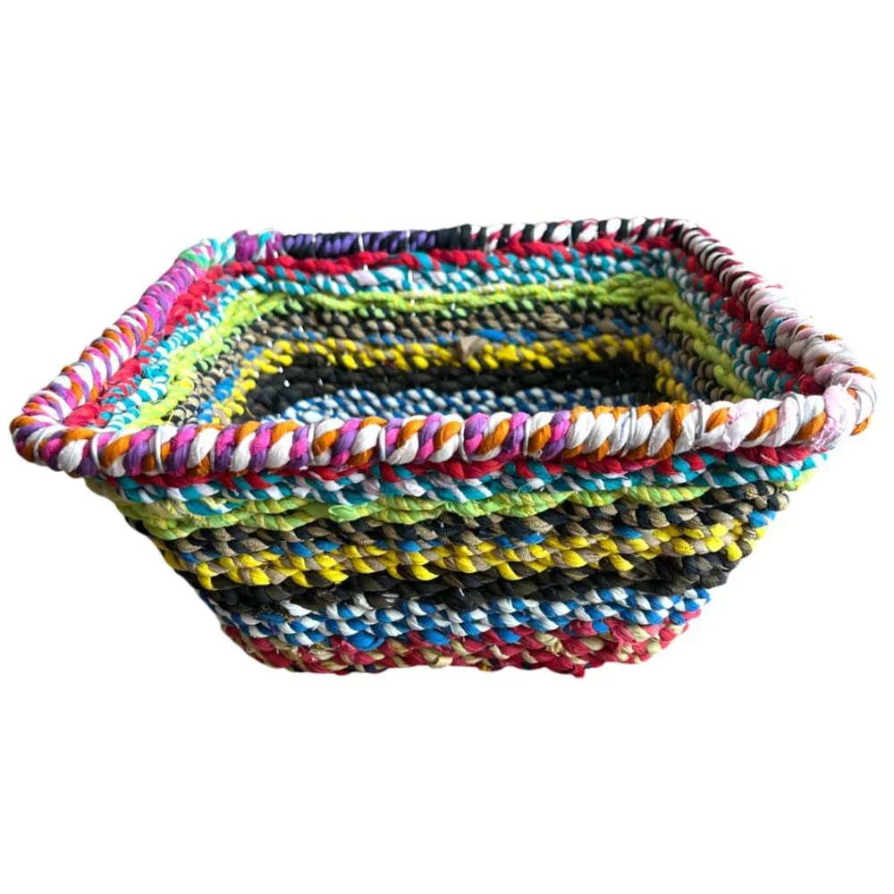 Colorful Jute-Covered Wire Square Storage Basket | Made in India Boho 10.5